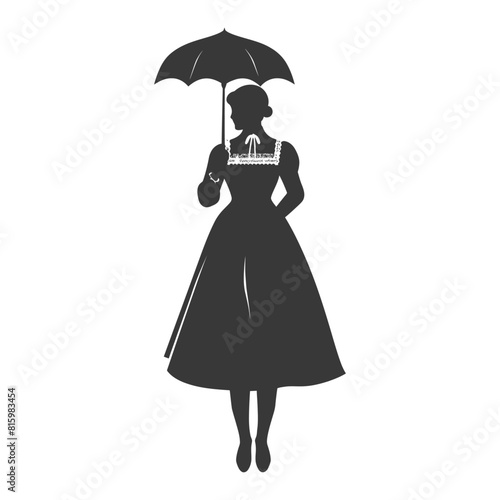 Silhouette independent germany women wearing dirndl with umbrella black color only