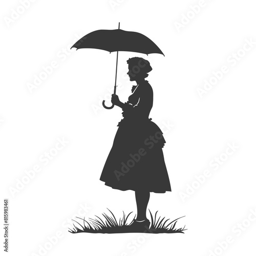 Silhouette independent germany women wearing dirndl with umbrella black color only
