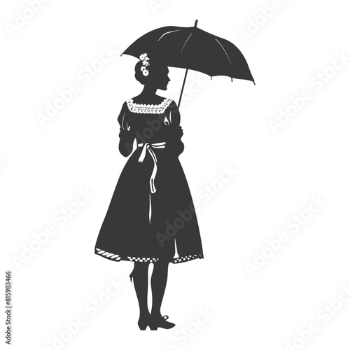 Silhouette independent germany women wearing dirndl with umbrella black color only