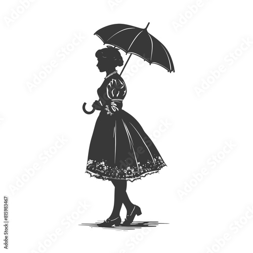 Silhouette independent germany women wearing dirndl with umbrella black color only