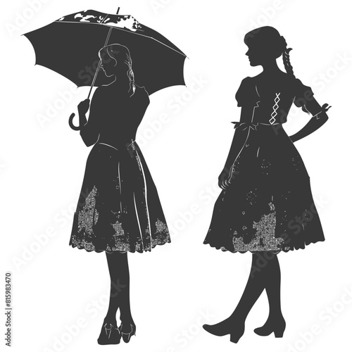 Silhouette independent germany women wearing dirndl with umbrella black color only