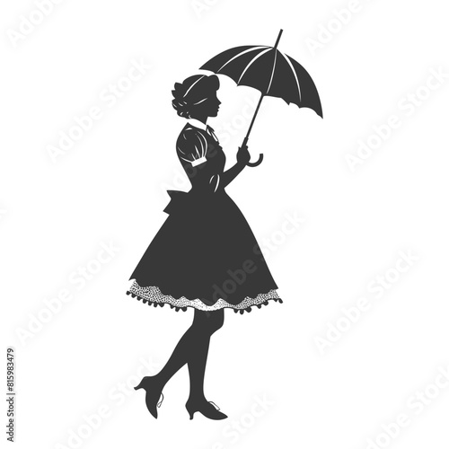 Silhouette independent germany women wearing dirndl with umbrella black color only
