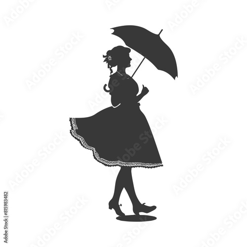 Silhouette independent germany women wearing dirndl with umbrella black color only