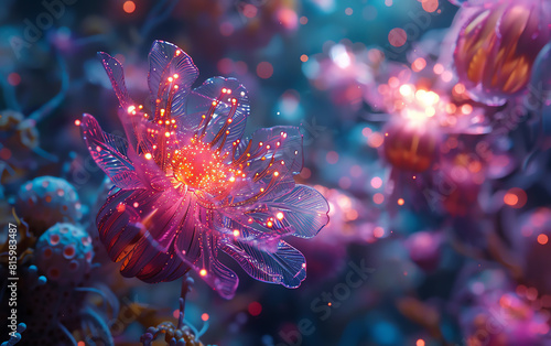 Visualize a microcosm where love blossoms amidst nanobot interactions