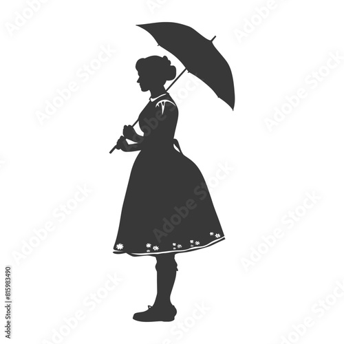 Silhouette independent germany women wearing dirndl with umbrella black color only