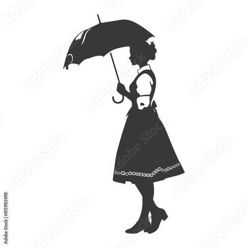 Silhouette independent germany women wearing dirndl with umbrella black color only