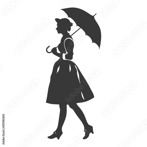 Silhouette independent germany women wearing dirndl with umbrella black color only