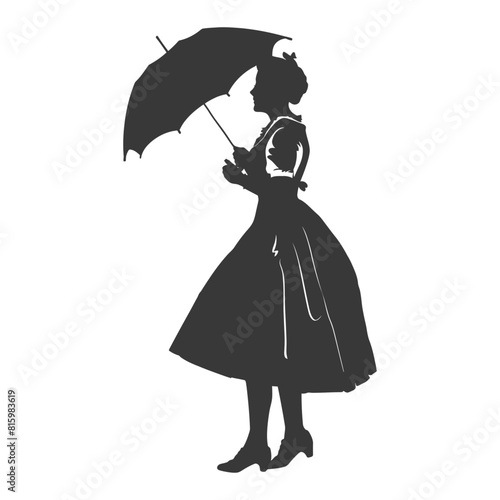 Silhouette independent germany women wearing dirndl with umbrella black color only