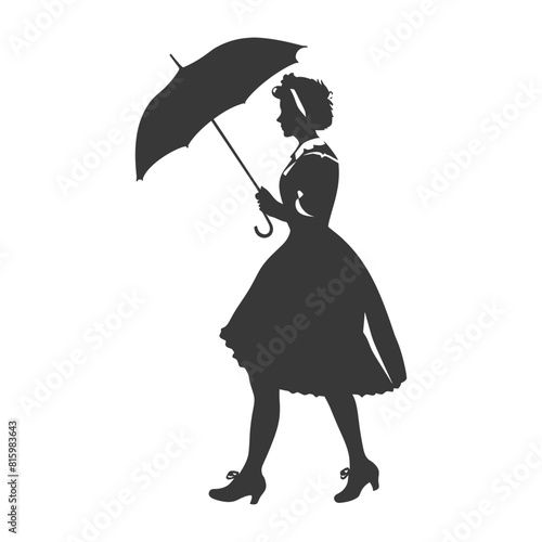 Silhouette independent germany women wearing dirndl with umbrella black color only