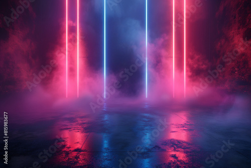 Wallpaper Mural Empty podium and background neon hyper realistic with light neon effects Luxury scene design concept Torontodigital.ca