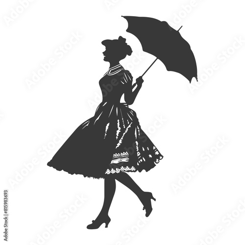 Silhouette independent germany women wearing dirndl with umbrella black color only