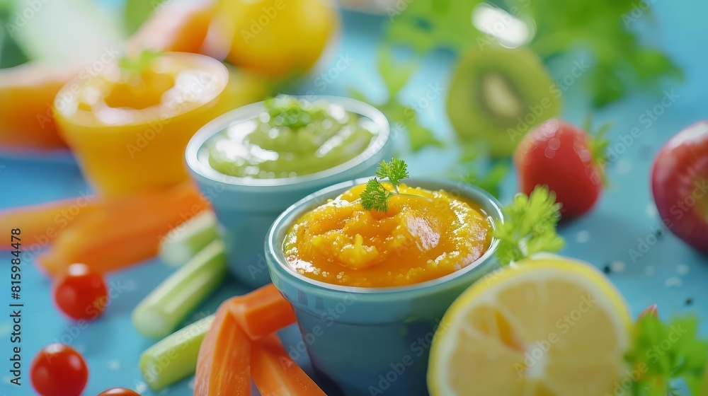 healthy infant food with pureed vegetables and fruits still life photography healthy infant food with pureed vegetables and fruits still life photography