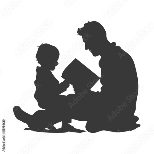 Silhouette father reading a book to child full body black color only