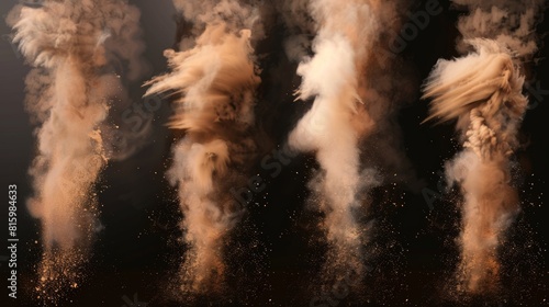 Modern representation of desert sandstorm effect, mud particles in smoke, smog, brown haze, and dry soil particles isolated on transparent background © Mark