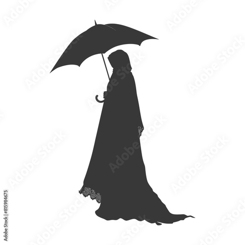 Silhouette independent emirates women wearing Abaya with umbrella black color only