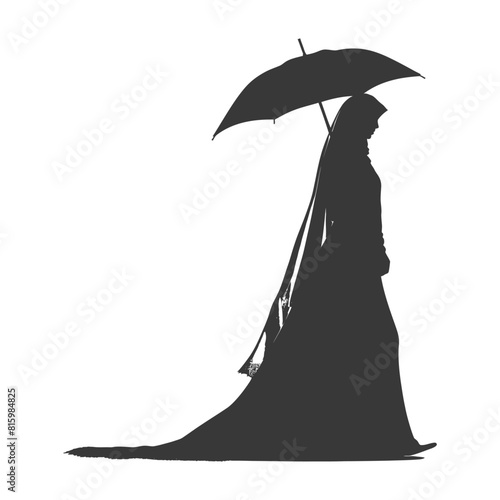 Silhouette independent emirates women wearing Abaya with umbrella black color only