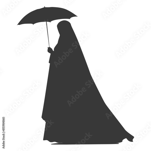 Silhouette independent emirates women wearing Abaya with umbrella black color only