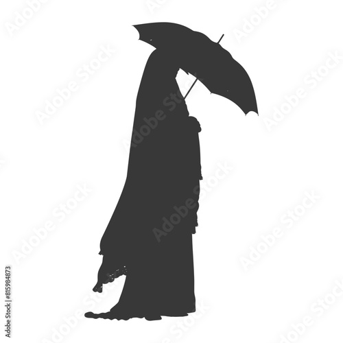 Silhouette independent emirates women wearing Abaya with umbrella black color only