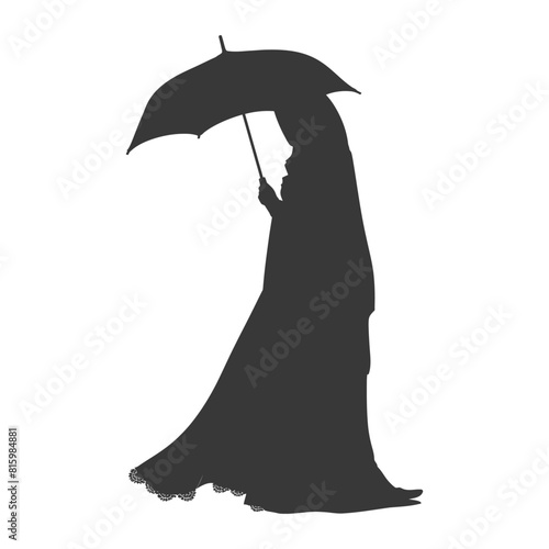 Silhouette independent emirates women wearing Abaya with umbrella black color only