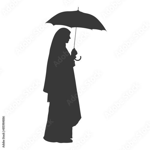 Silhouette independent emirates women wearing Abaya with umbrella black color only