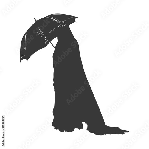 Silhouette independent emirates women wearing Abaya with umbrella black color only