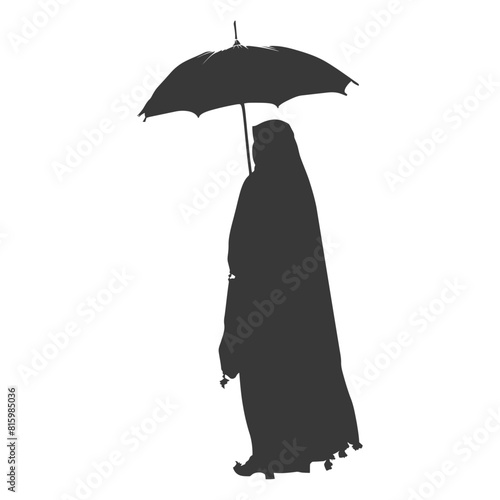 Silhouette independent emirates women wearing Abaya with umbrella black color only