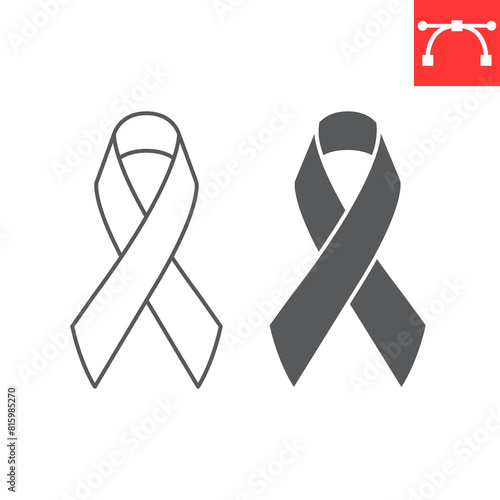 Awareness ribbon line and glyph icon, world cancer day and support, cancer ribbon vector icon, vector graphics, editable stroke outline sign, eps 10.