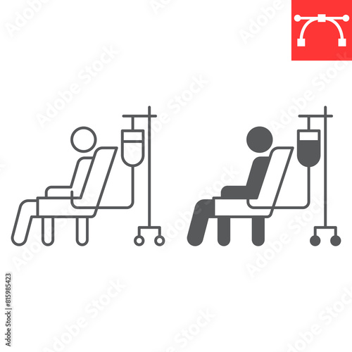 Chemotherapy line and glyph icon, world cancer day and cancer patient, person with cancer vector icon, vector graphics, editable stroke outline sign, eps 10.