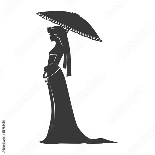 Silhouette independent egyptian women wearing tob sebleh with umbrella black color only