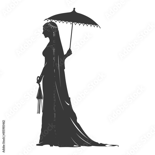Silhouette independent egyptian women wearing tob sebleh with umbrella black color only