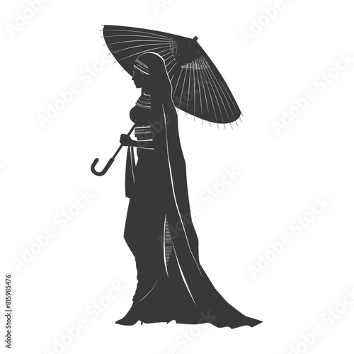 Silhouette independent egyptian women wearing tob sebleh with umbrella black color only