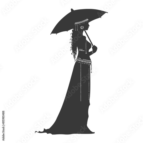 Silhouette independent egyptian women wearing tob sebleh with umbrella black color only