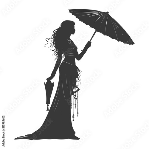 Silhouette independent egyptian women wearing tob sebleh with umbrella black color only