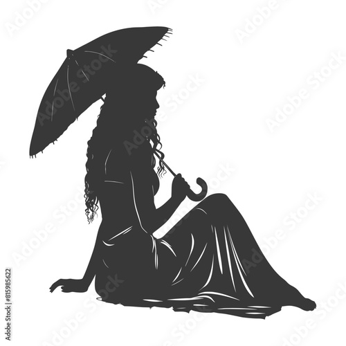 Silhouette independent egyptian women wearing tob sebleh with umbrella black color only