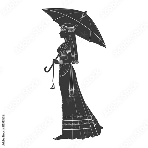 Silhouette independent egyptian women wearing tob sebleh with umbrella black color only