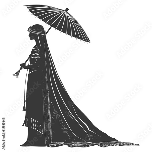 Silhouette independent egyptian women wearing tob sebleh with umbrella black color only