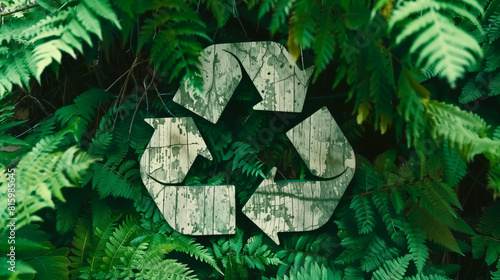 Nature's Recycle Emblem: Green Leaves Background Signifying Environmental Harmony and Sustainability