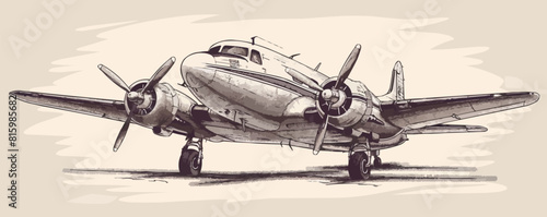 Flying airplane sketch. Air transportation, airline, retro plane. vector simple illustratio