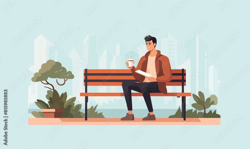 person on bench drinking coffee vector flat isolated illustration - person on bench drinking coffee vector flat isolated illustration -