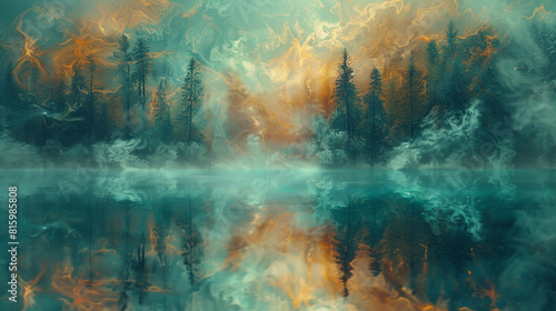 Ethereal strokes capture an abstract, mirroring a surreal forest's mystery.