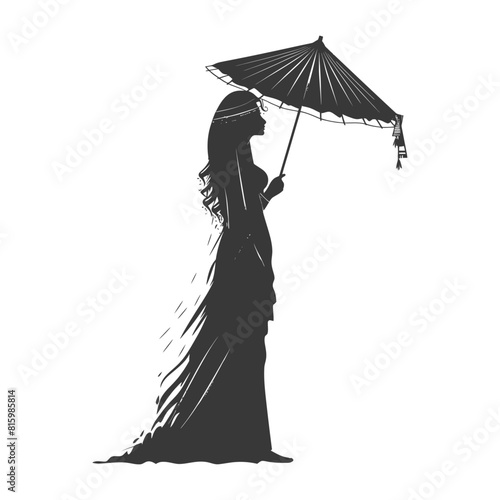 Silhouette independent egyptian women wearing tob sebleh with umbrella black color only