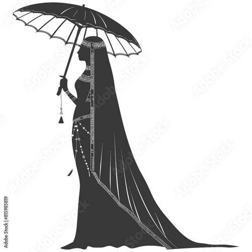 Silhouette independent egyptian women wearing tob sebleh with umbrella black color only