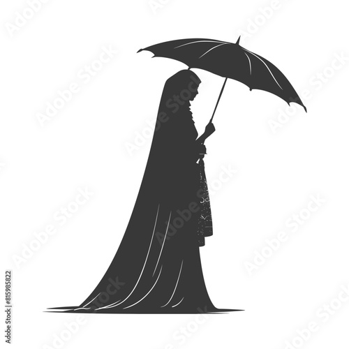 Silhouette independent egyptian women wearing tob sebleh with umbrella black color only