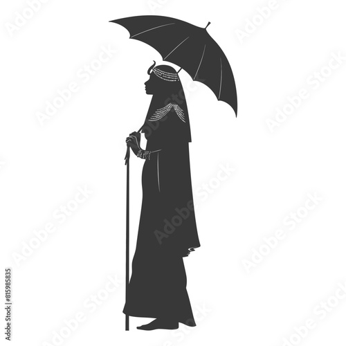 Silhouette independent egyptian women wearing tob sebleh with umbrella black color only