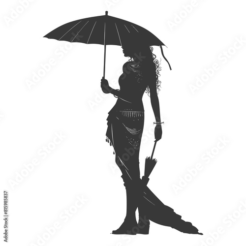 Silhouette independent egyptian women wearing tob sebleh with umbrella black color only