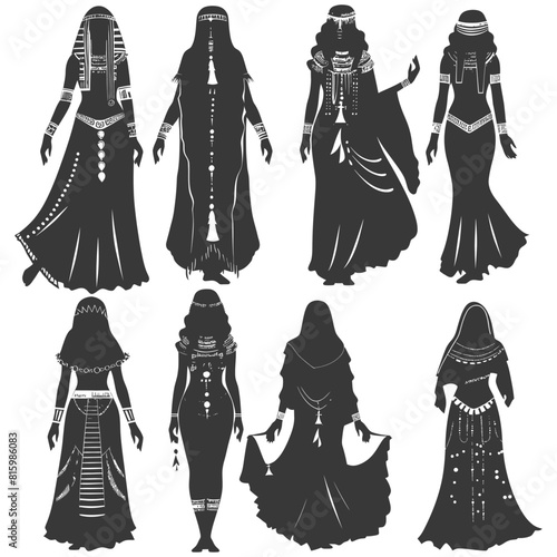 Silhouette independent egyptian women wearing tob sebleh black color only