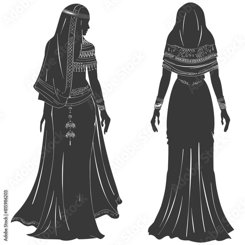 Silhouette independent egyptian women wearing tob sebleh black color only