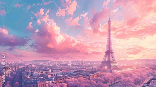 iconic eiffel tower against a dreamy pastel sky aigenerated paris cityscape illustration
