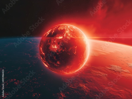 Red hot planet seen from sp...