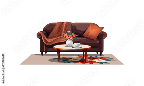 sofa with coffee table table and rug isolated vector style with transparent background illustration